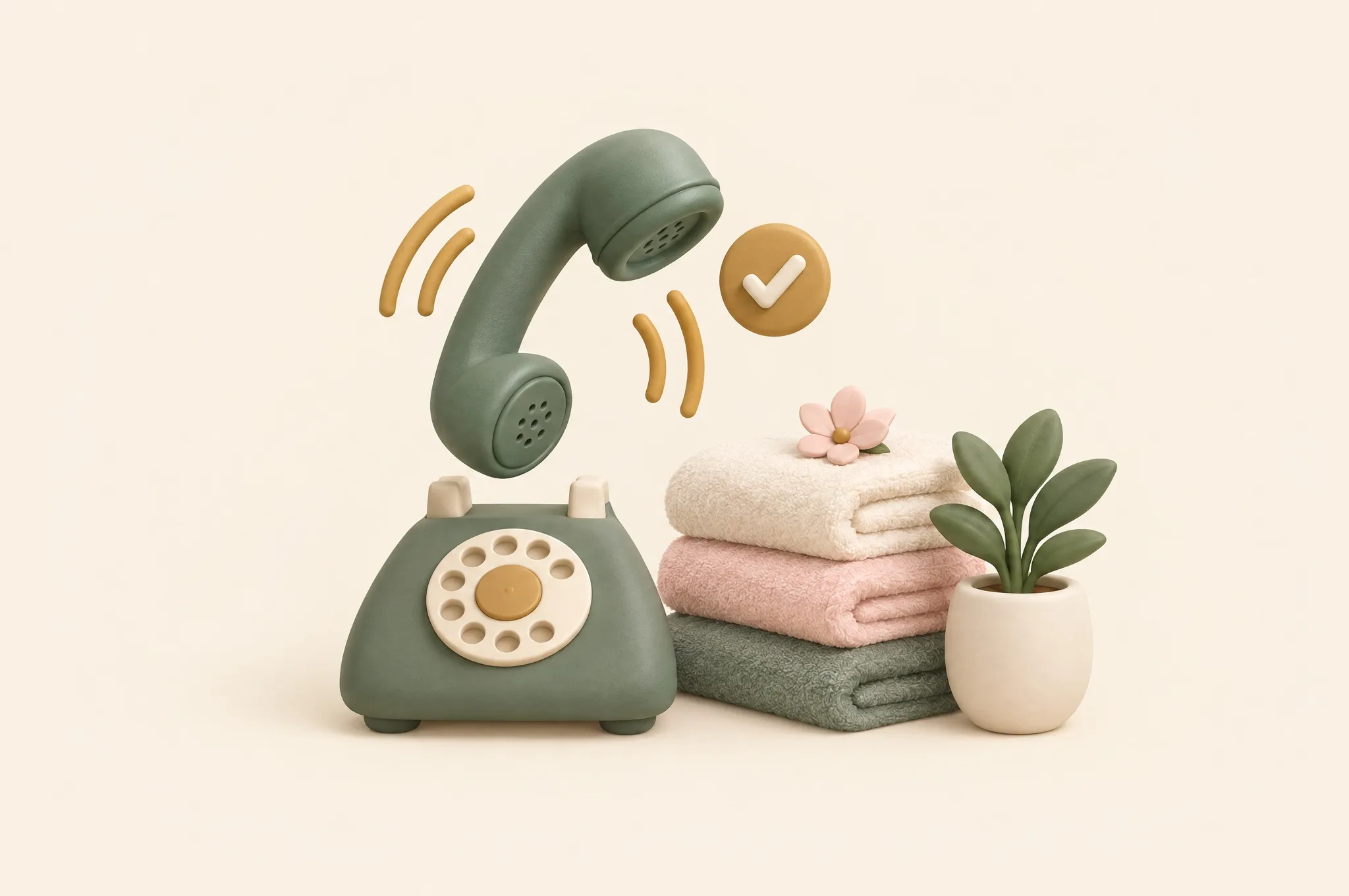 Illustration of a phone handset being answered beside a stack of spa towels